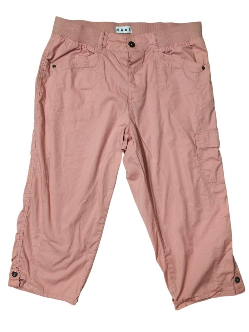 dash Womens Medium Pink Cargo Capri Casual Pants Elastic Waist